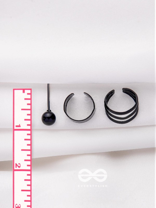 THE PERFECT TRIO - TWO EARCUFF & ONE STUD (ONE EAR) (BLACK)