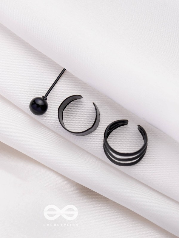 THE PERFECT TRIO - TWO EARCUFF & ONE STUD (ONE EAR) (BLACK)