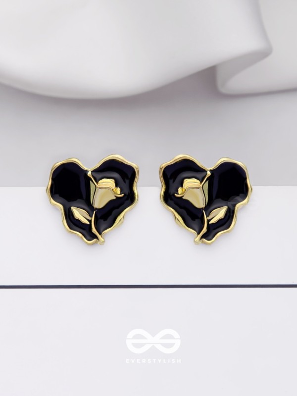 YOUR DARK LOVE- GOLDEN ENAMELLED STUDS (BLACK)