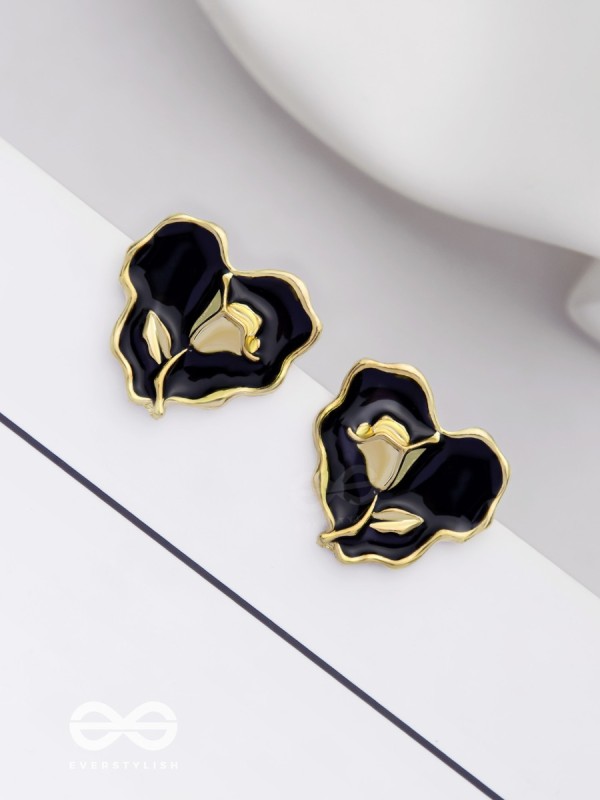 YOUR DARK LOVE- GOLDEN ENAMELLED STUDS (BLACK)
