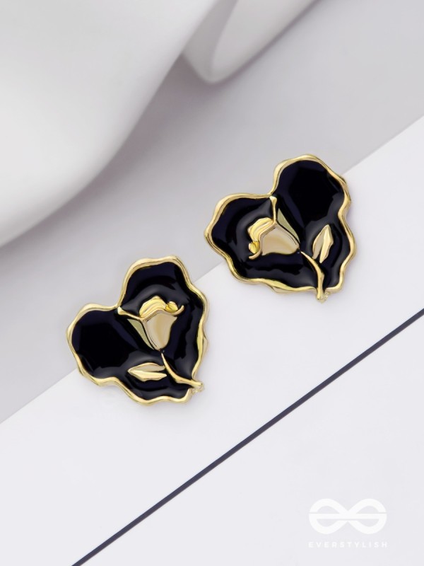 YOUR DARK LOVE- GOLDEN ENAMELLED STUDS (BLACK)