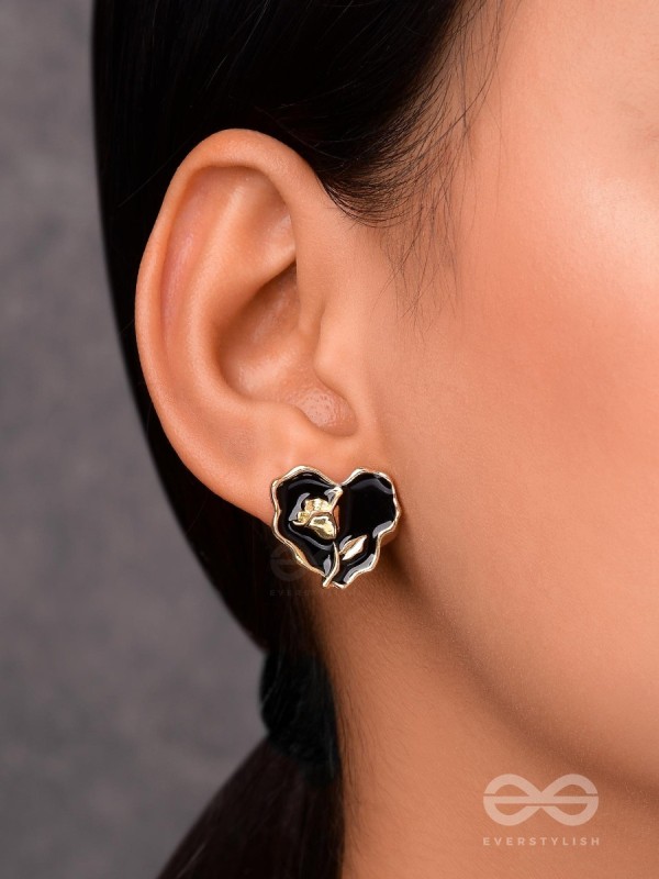 YOUR DARK LOVE- GOLDEN ENAMELLED STUDS (BLACK)