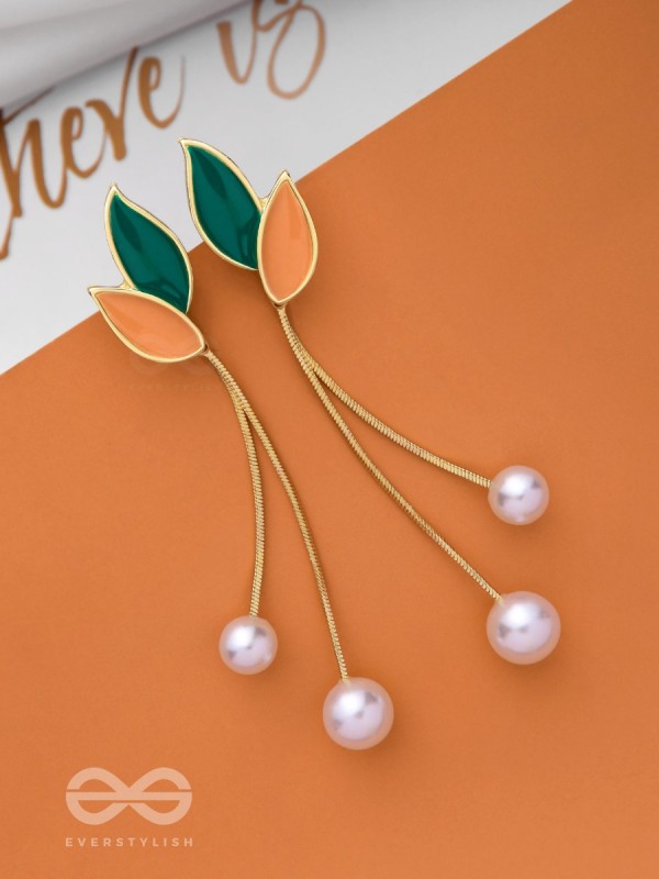 ALWAYS AN ANGEL - PEARL & ENAMELLED EAR JACKETS (GOLD AND GREEN)