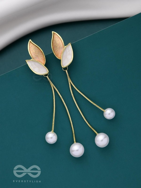 ALWAYS AN ANGEL - PEARL & ENAMELLED EAR JACKETS (GOLD & WHITE)