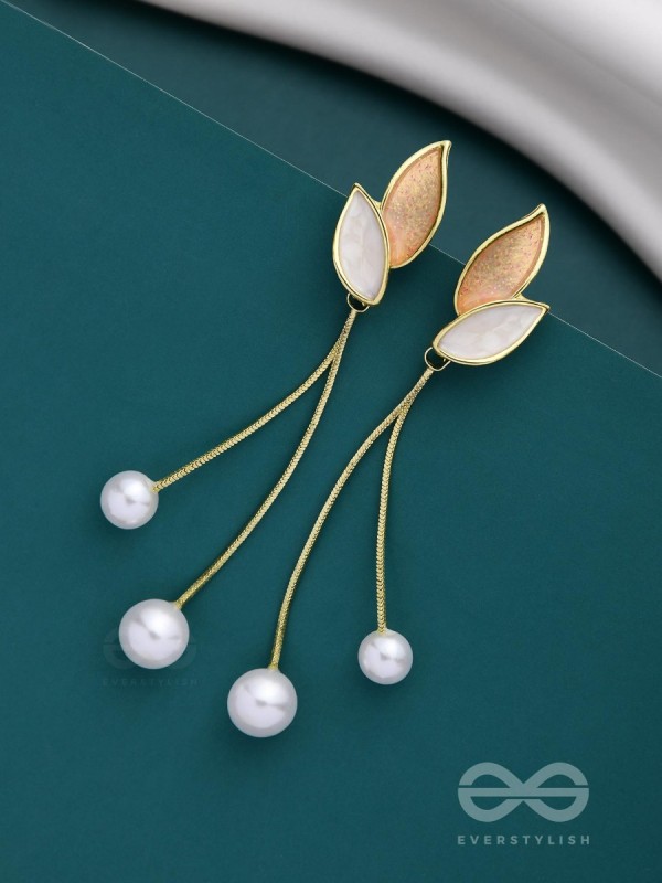 ALWAYS AN ANGEL - PEARL & ENAMELLED EAR JACKETS (GOLD & WHITE)