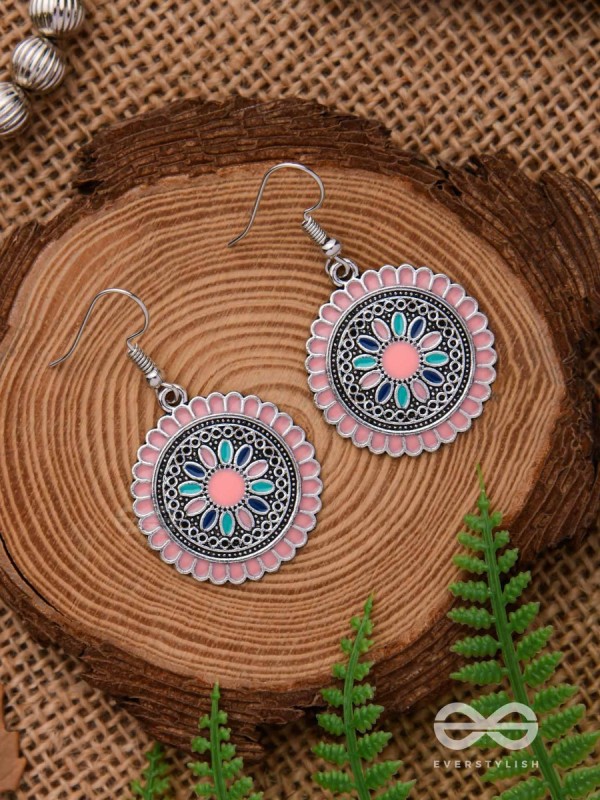 THE MANDALA EFFECT - EMBELLISHED OXIDISED EARRINGS (PINK)