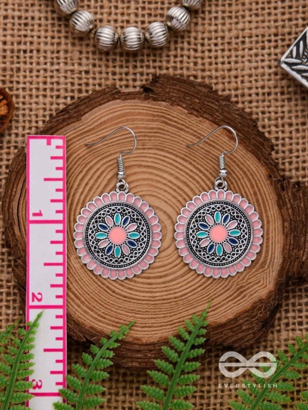 THE MANDALA EFFECT - EMBELLISHED OXIDISED EARRINGS (PINK)