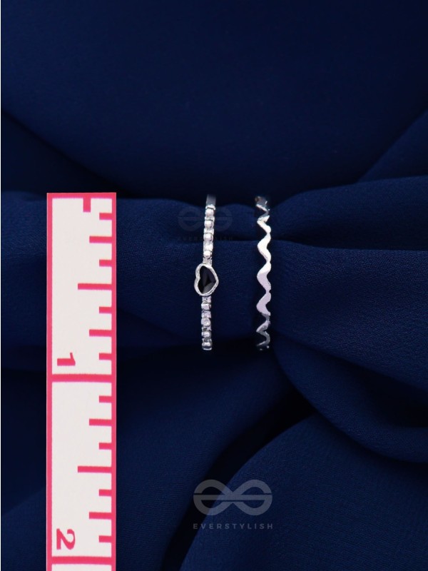 LIFE IN A ZIG-ZAG- SET OF 2 ADJUSTABLE SILVER RINGS