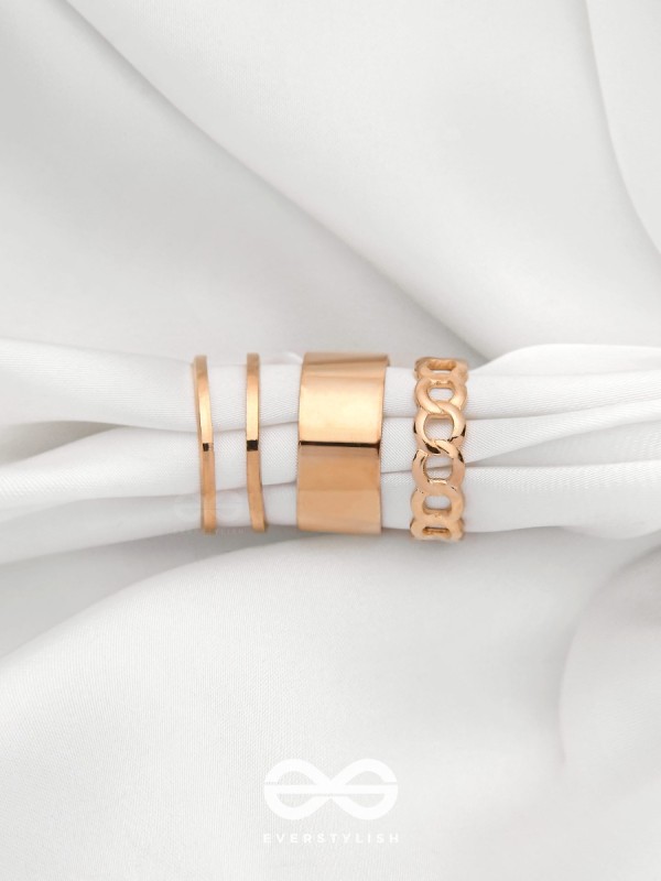 BANDS N CHAINS- SET OF 3 ADJUSTABLE GOLDEN RINGS