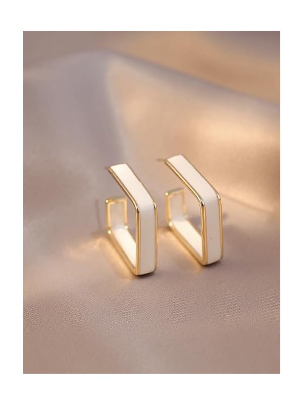 ONCE UPON A SQUARE - GOLDEN ENAMELLED EARRINGS (WHITE)