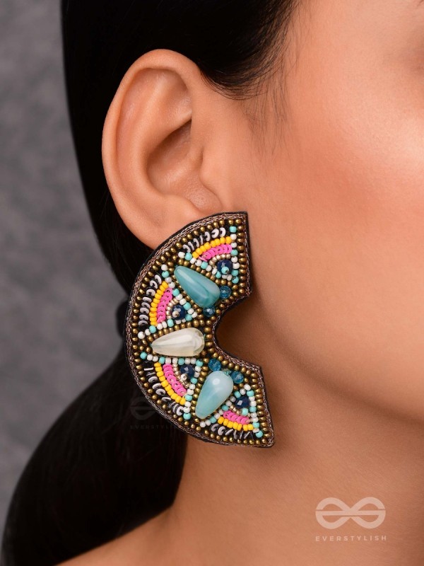 PARIDYUDHI - THE OCEAN WHISPERS - SEQUINS, BEADS, AND MARBLE DROP EMBROIDERED EARRINGS (MULTICOLOR)