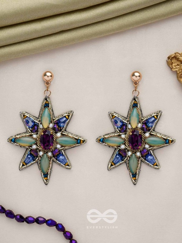 Nakshatrika - The Celestial Sparkle - Stone, Beads And Dabka Hand Embroidered Earrings (Multicolor)