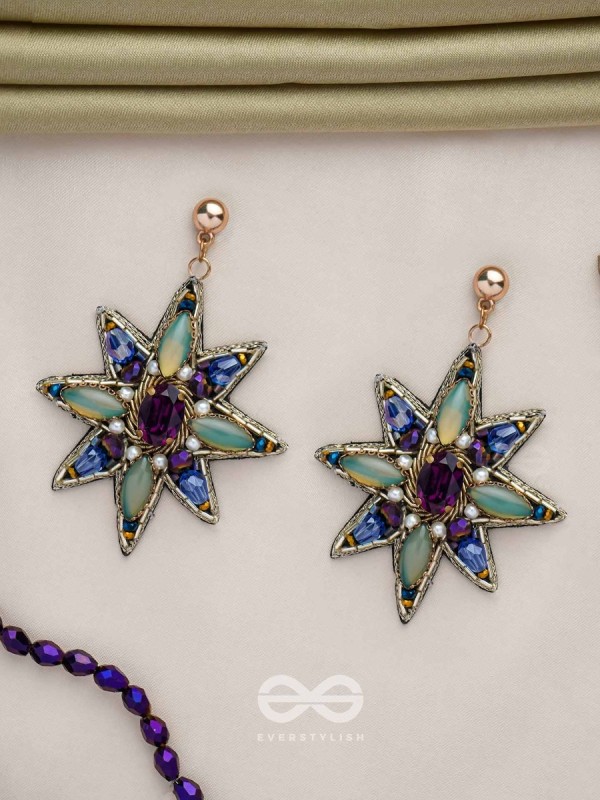 Nakshatrika - The Celestial Sparkle - Stone, Beads And Dabka Hand Embroidered Earrings (Multicolor)