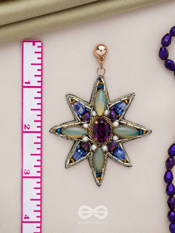 Nakshatrika - The Celestial Sparkle - Stone, Beads And Dabka Hand Embroidered Earrings (Multicolor)