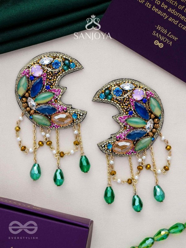KIRANMAYI - THE MOON RAYS - CUT DANA, GLASS DROP AND STONE EMBROIDERED EARRINGS (MULTICOLOR)