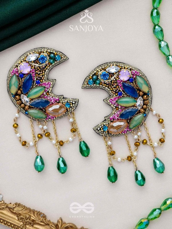 KIRANMAYI - THE MOON RAYS - CUT DANA, GLASS DROP AND STONE EMBROIDERED EARRINGS (MULTICOLOR)