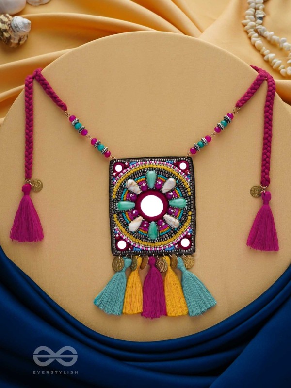 ABHATI - THE BRIGHT APPEARING - BEADS, SEQUINS, MIRROR AND METAL COINS EMBROIDERED NECKPIECE