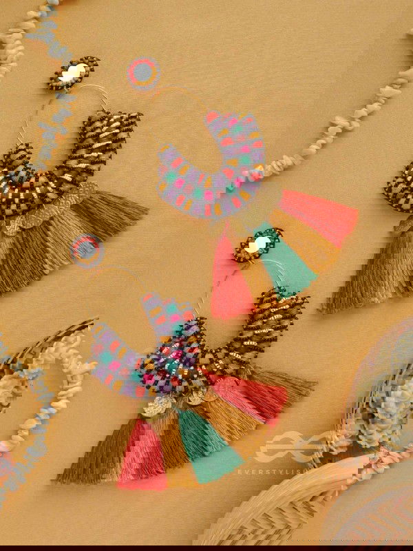 Kalatmaka - The Artistic Aura - Resham, Beads And Coins Hand Embroidered Earrings