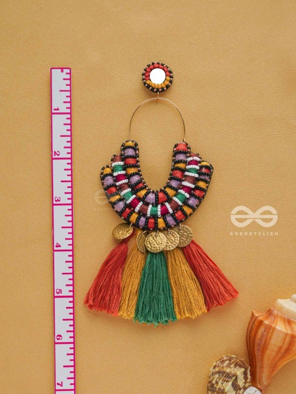 Kalatmaka - The Artistic Aura - Resham, Beads And Coins Hand Embroidered Earrings