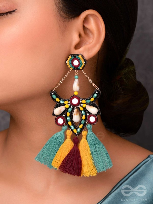 Rochana - The Assorted Gleam - Mirrors, Beads And Resham Hand Embroidered Earrings (Multicolor)