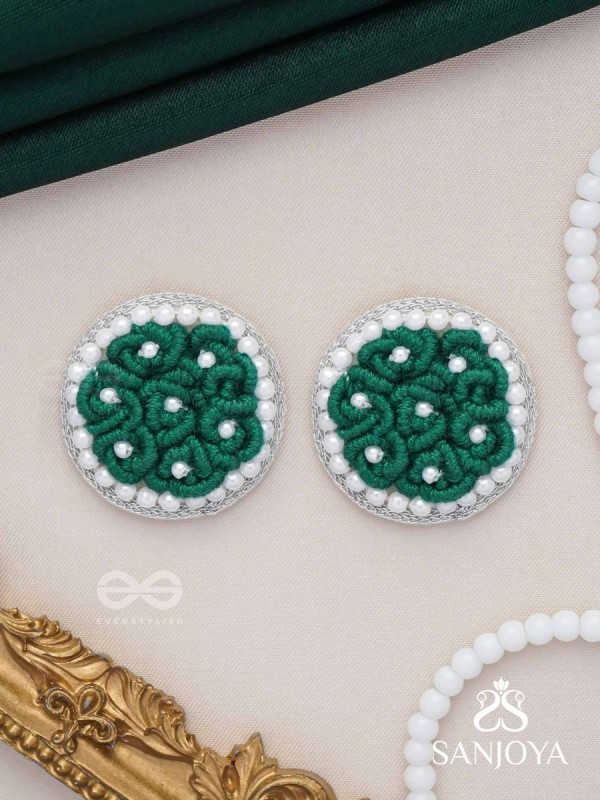 VARALI - THE LUSH MEADOW - PEARL AND THREAD EMBROIDERED EARRINGS (GREEN)
