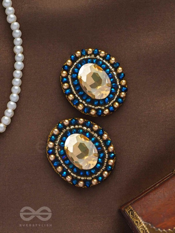 VAIDURYA - THE OCEANIC GEM - STONE AND BEADS EMBROIDERED EARRINGS