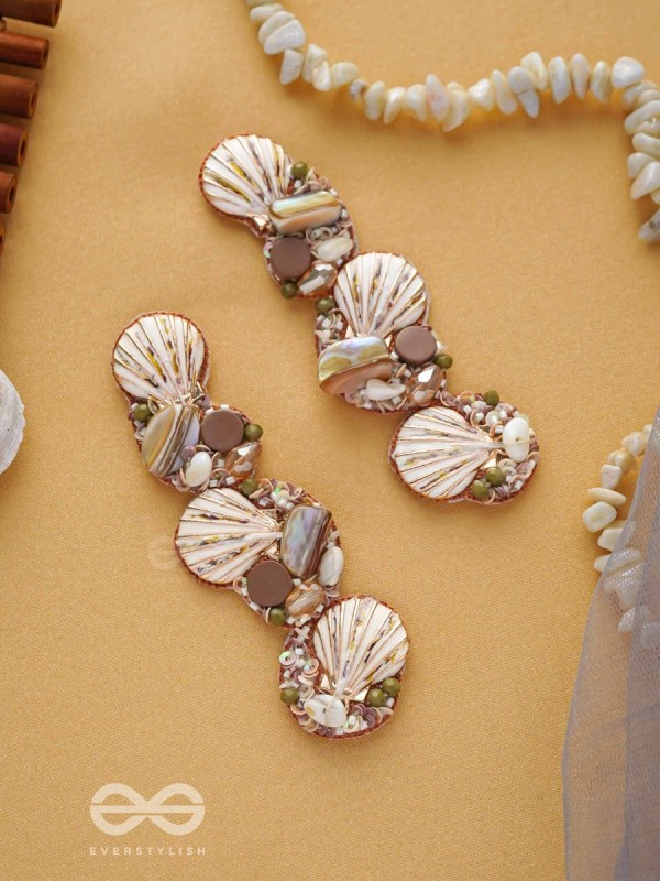 Nishkalmsa - The Beach Nirvana - Shell, Beads And Sequins Hand Embroidered Earrings