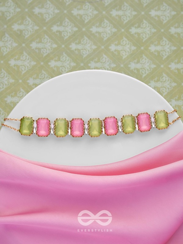 The Tropical Blush - Statement Choker Neckpiece With Anti-Tarnish Coating (Pink & Green)