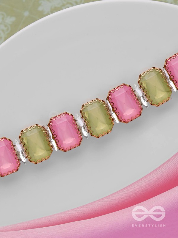 The Tropical Blush - Statement Choker Neckpiece With Anti-Tarnish Coating (Pink & Green)