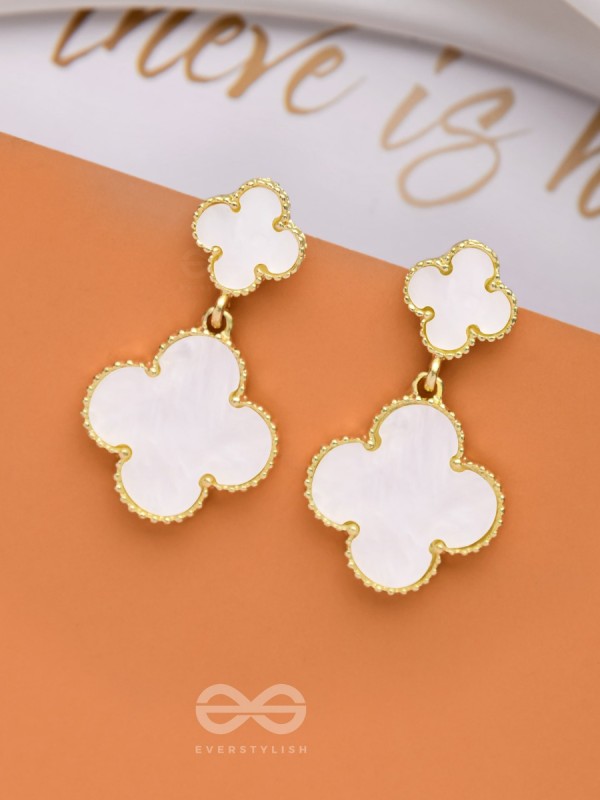 GOOD LUCK CHARM - GOLDEN & WHITE DROP EARRINGS
