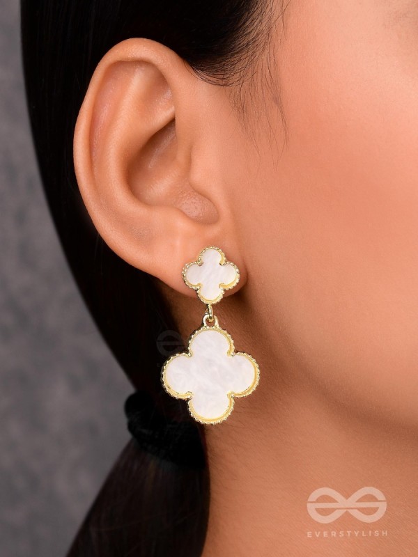 GOOD LUCK CHARM - GOLDEN & WHITE DROP EARRINGS