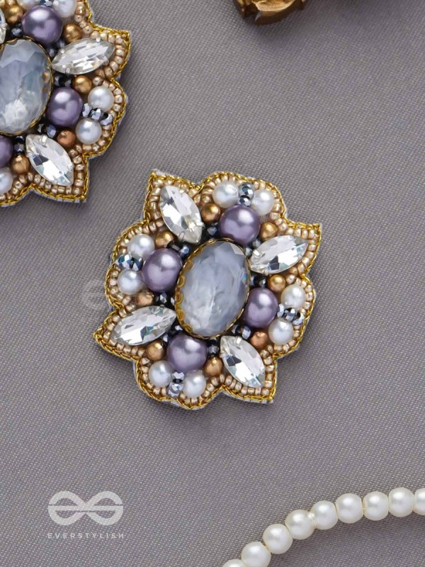 CHANDRAVALLI - THE SMOKY MOON - STONE, PEARLS AND BEADS EMBROIDERED EARRINGS (GRAY)