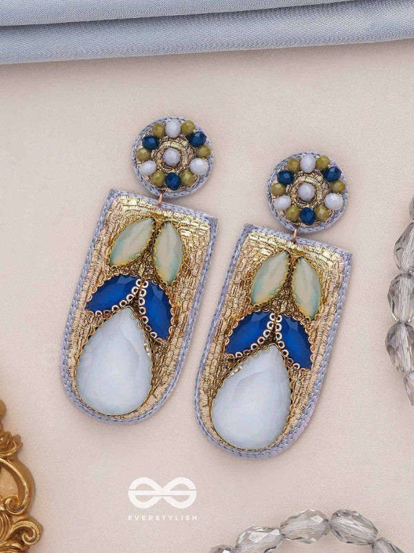 KARUNIKA - THE MISTY NIGHT - STONE AND GLASS BEADS EMBROIDERED EARRINGS (GRAY)