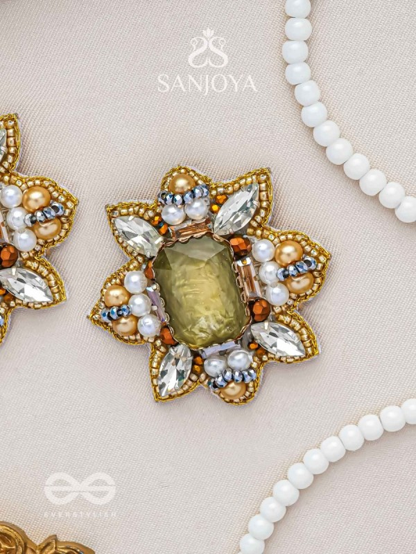 Dyauta -  Star Like Glow - Stone And Beads Hand Embroidered Stud Earrings