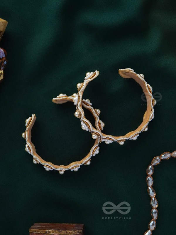 AYUDHA - THE IVORY SHINE - PEARLS AND BEADS EMBROIDERED BANGLES (SET OF 2)