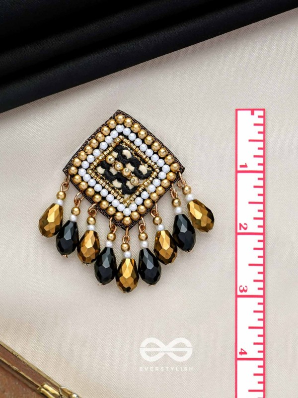 Kamagni - Fire Of Passion - Beads, Resham And Glass Drops Hand Embroidered Earrings (Black & Golden)