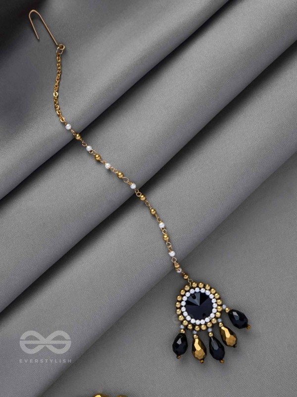 Angika - A Dramatic Sentiment - Stone, Beads And Glass Drops Hand Embroidered Maangtika