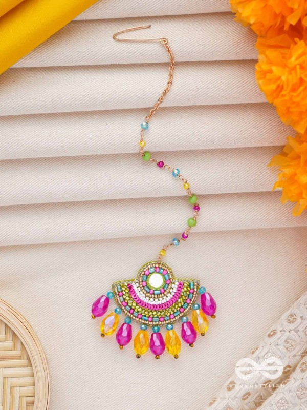 ADIBHYA - A COLORFUL CARNIVAL - SEQUINS, BEADS AND GLASS DROP EMBROIDERED MAANGTIKA