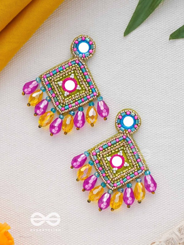 VARNARANGINI - COLORFUL BEAUTY - MIRROR, BEADS AND CUT DANA EMBROIDERED EARRINGS