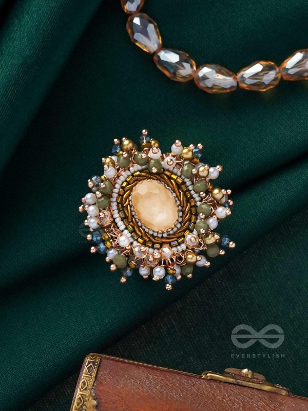 PRAKHYAATI - THE ILLUMINATING CRYSTAL - STONE AND BEADS EMBROIDERED RING (MULTICOLOR)