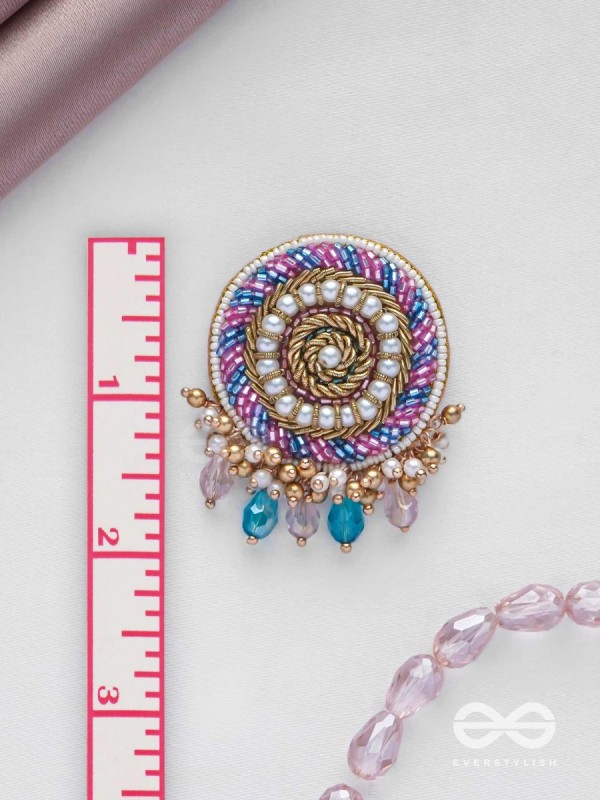 UDYATA- ROUNDABOUT RADIANCE - BEADS, PEARLS AND GLASS DROPS EMBROIDERED EARRINGS (MULTICOLOR)