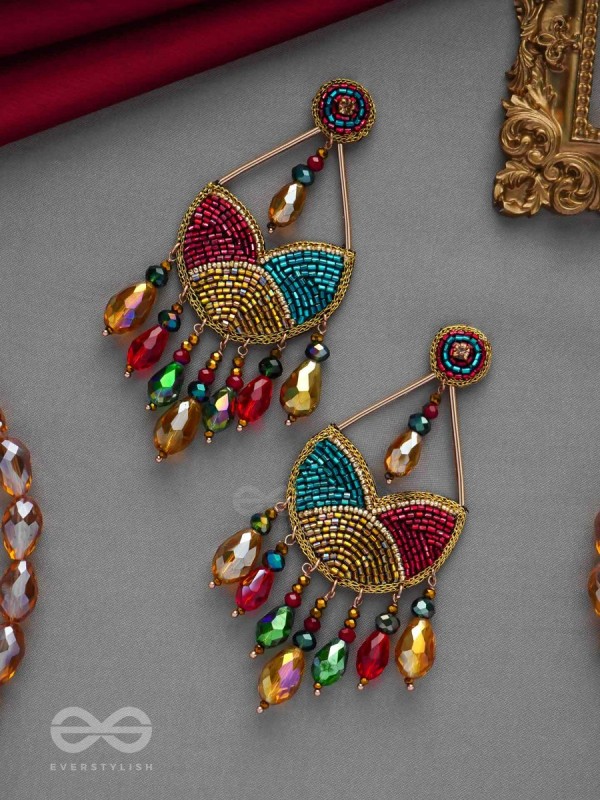 AMOHA - THE MESMERISING TWILIGHT - GLASS DROPS, STONE, CUTDANA AND BEADS EMBROIDERED EARRINGS (MULTICOLOR)