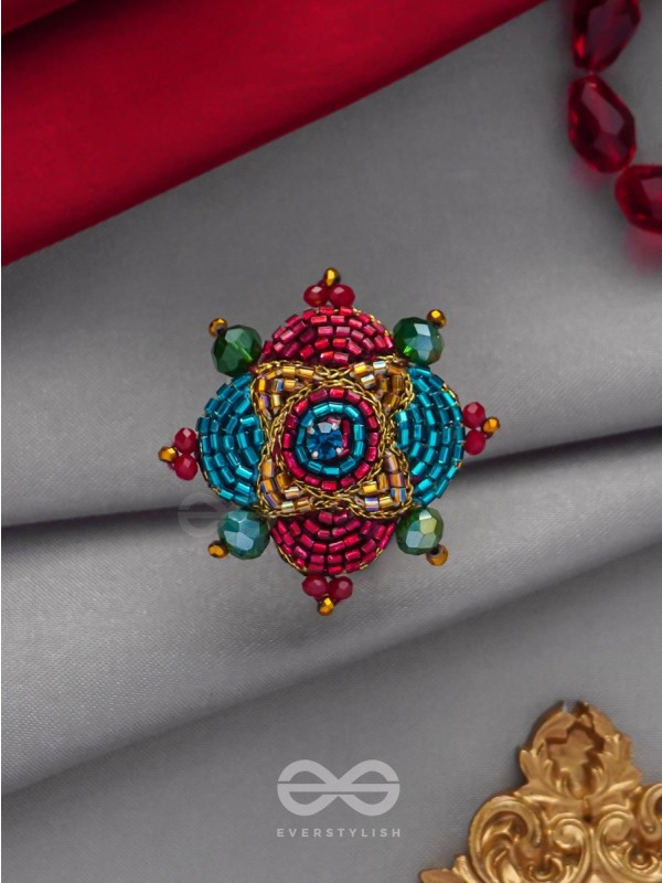 Vilasata - The Radiant Charm - Beads And Cutdana Hand Embroidered Ring