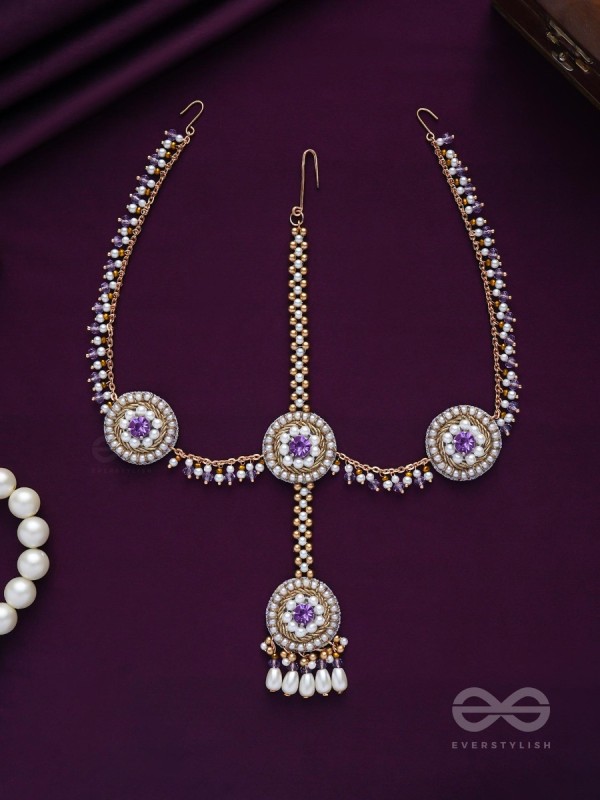 Kanichi - A Floral Blossom - Pearl Drops, Beads And Stone Hand Embroidered Maathapatti