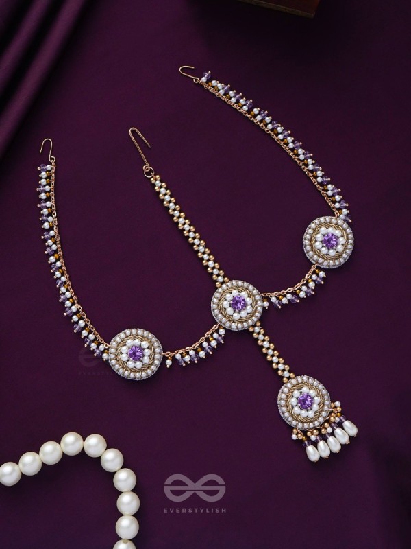 Kanichi - A Floral Blossom - Pearl Drops, Beads And Stone Hand Embroidered Maathapatti