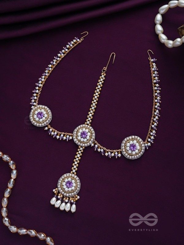 Kanichi - A Floral Blossom - Pearl Drops, Beads And Stone Hand Embroidered Maathapatti