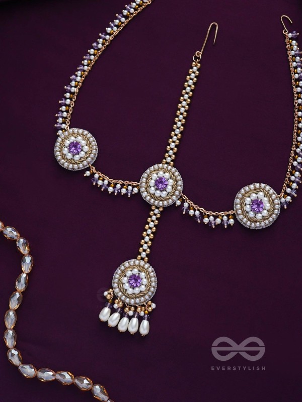 Kanichi - A Floral Blossom - Pearl Drops, Beads And Stone Hand Embroidered Maathapatti