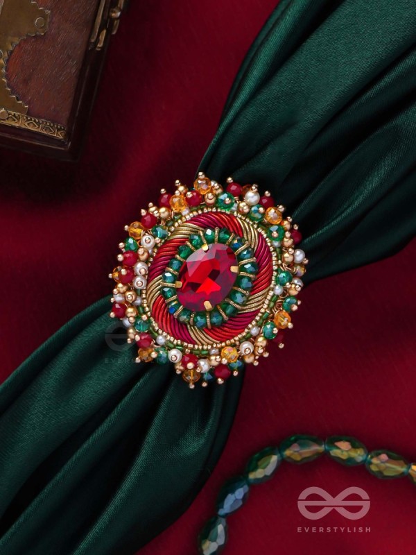 Vibhrajita - The Sparkling Gem - Beads, Dabka And Stone Hand Embroidered Ring (Multicolor)