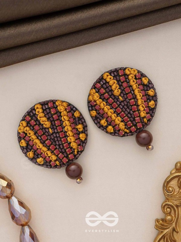 Mrdu - The Soft Nuance - Resham And Cutdana Hand Embroidered Earrings (Brown)