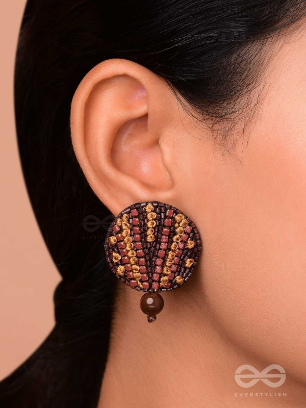 Mrdu - The Soft Nuance - Resham And Cutdana Hand Embroidered Earrings (Brown)
